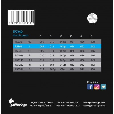 Galli Elektro Gitar Teli RS 942 Light